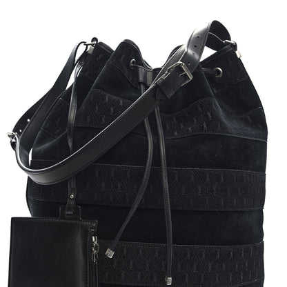 Saint Laurent Suede All-Over Monogram Giant Bucket Bag Black 7 of 9