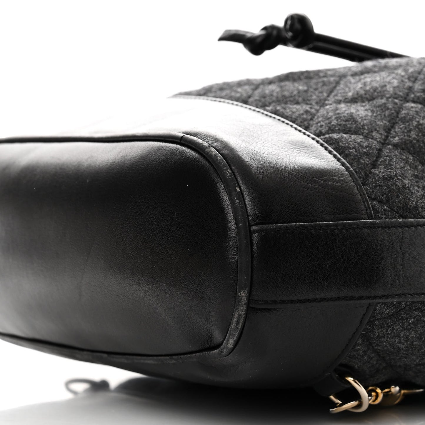 Lambskin Wool Quilted Drawstring Sling Backpack Black Grey