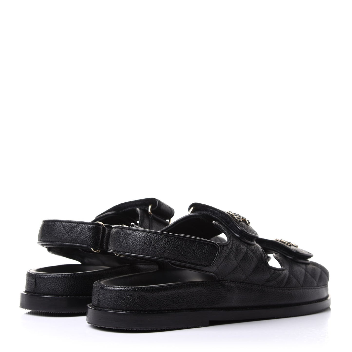 Grained Calfskin Velcro Dad Sandals 38 Black