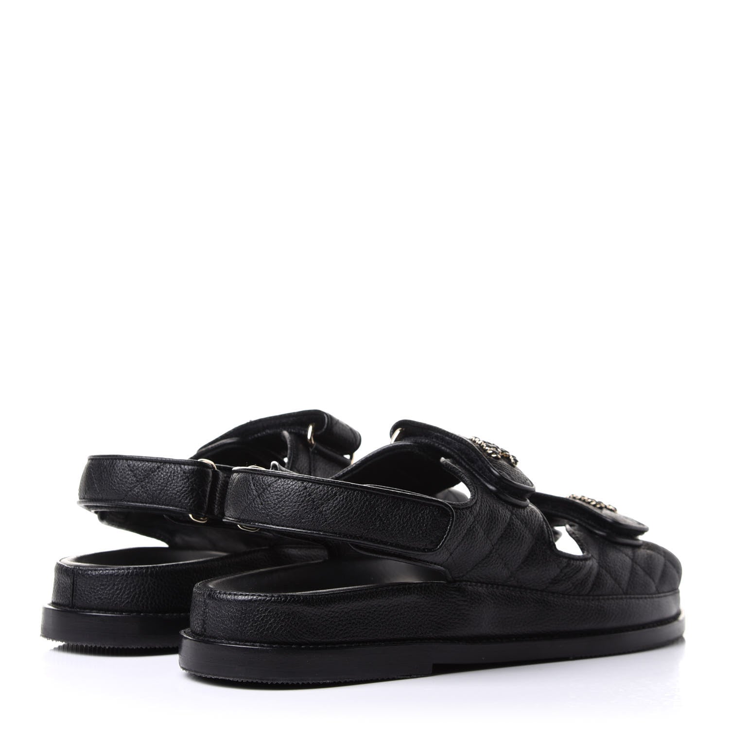 Chanel Grained Calfskin Velcro Dad Sandals 38 Black 4 of 17