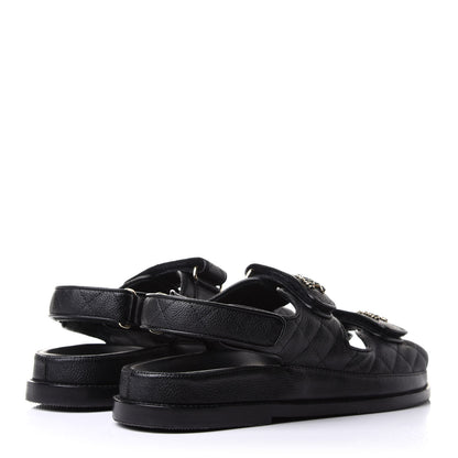 Chanel Grained Calfskin Velcro Dad Sandals 38 Black 4 of 17
