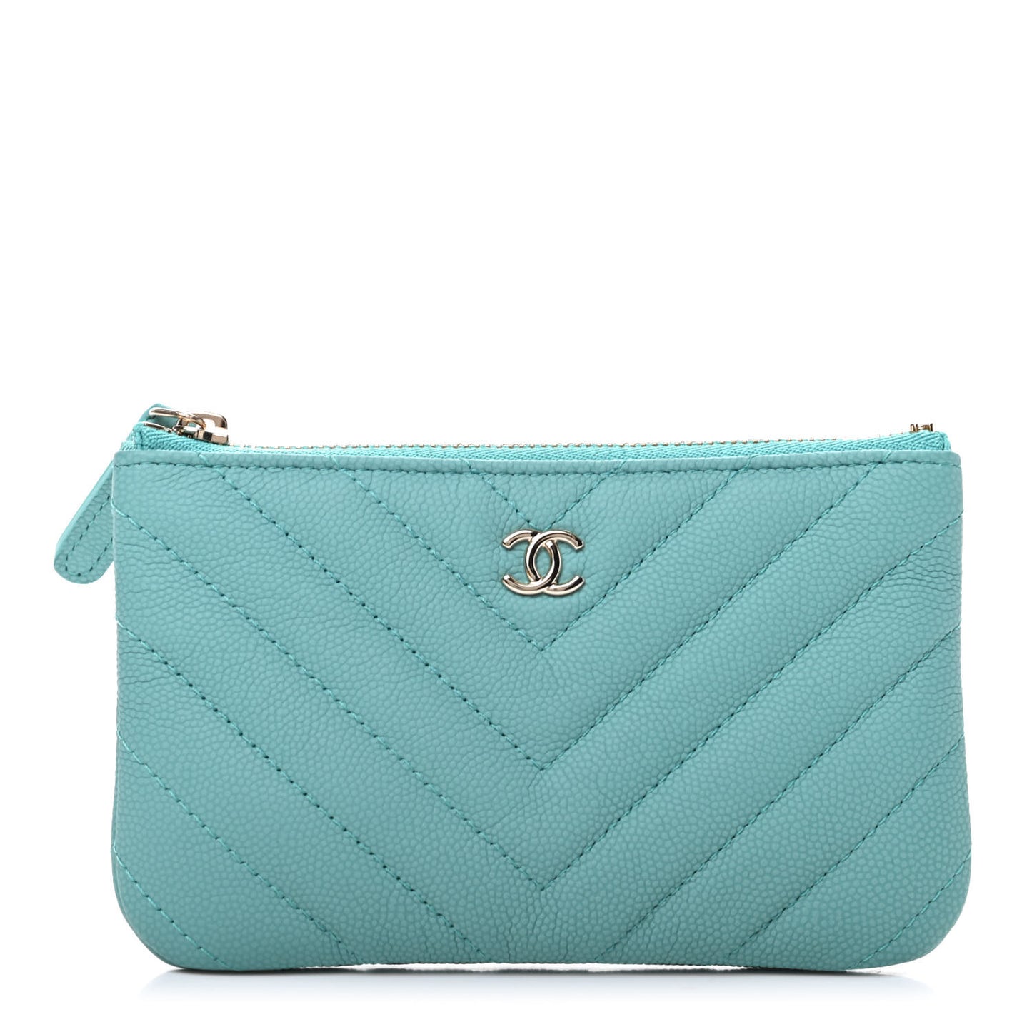 Caviar Flat Chevron Quilted Small Cosmetic Case Green