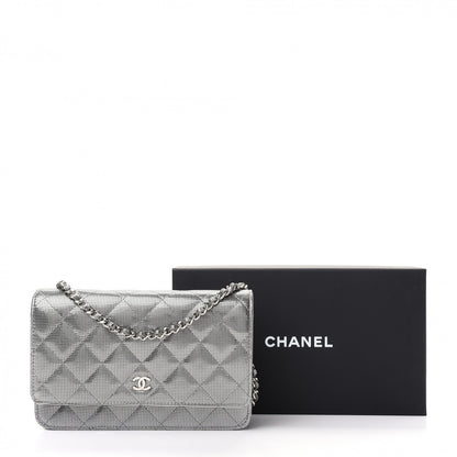 Chanel Metallic Calfskin Quilted Pixel Effect Wallet on Chain WOC Silver 10 of 10