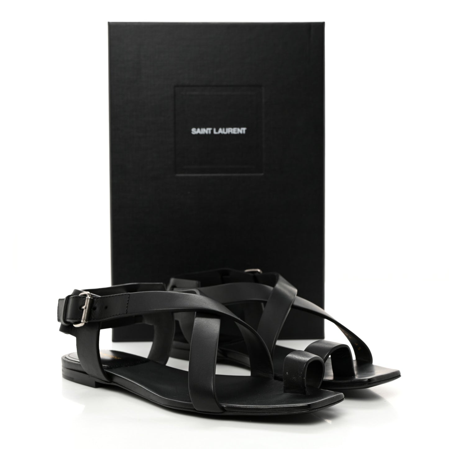SAINT LAURENT Calfskin Gladiator Sandals 39 Black