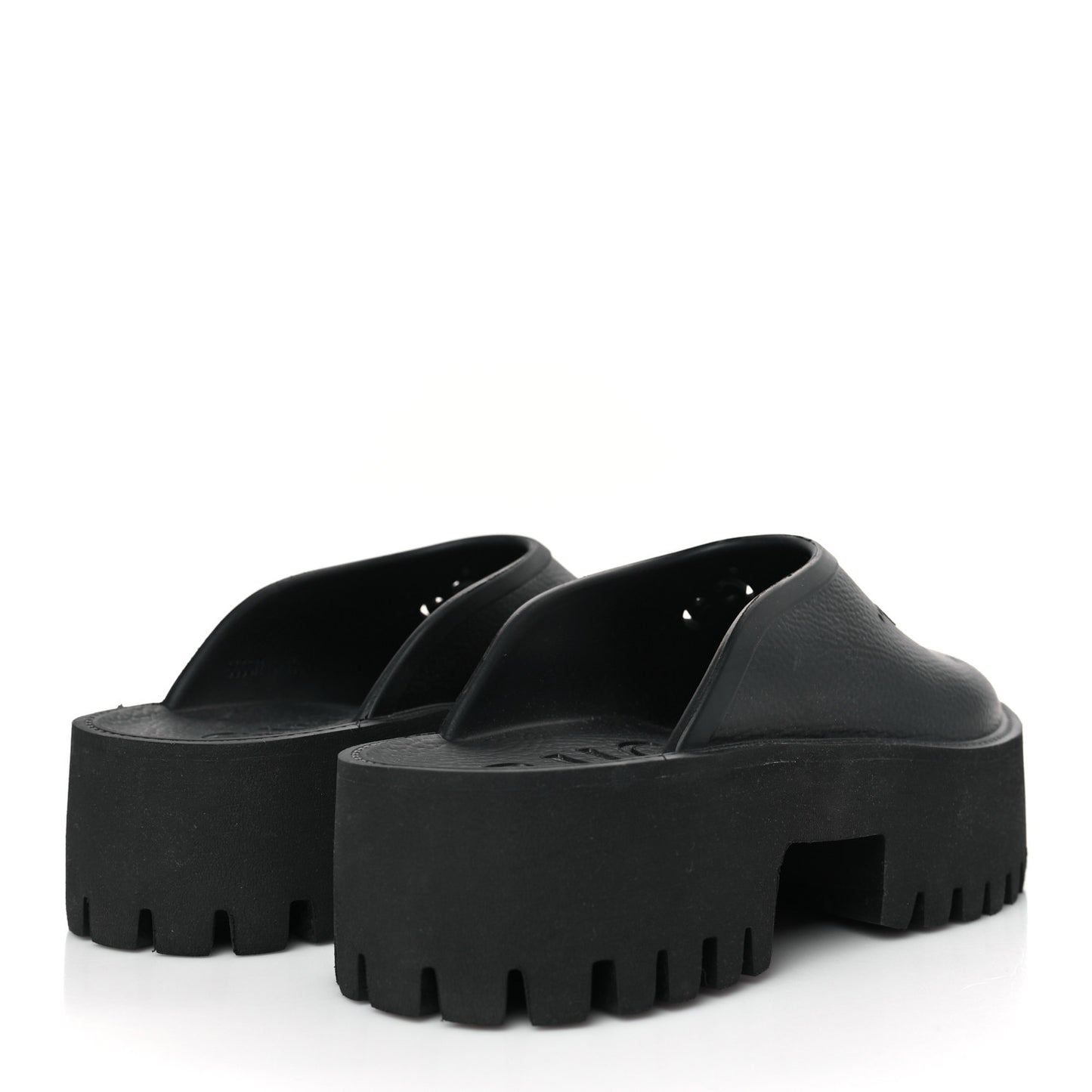 Rubber GG Monogram Perforated Elea Platform 55mm Lug Sole Sandals 39 Black