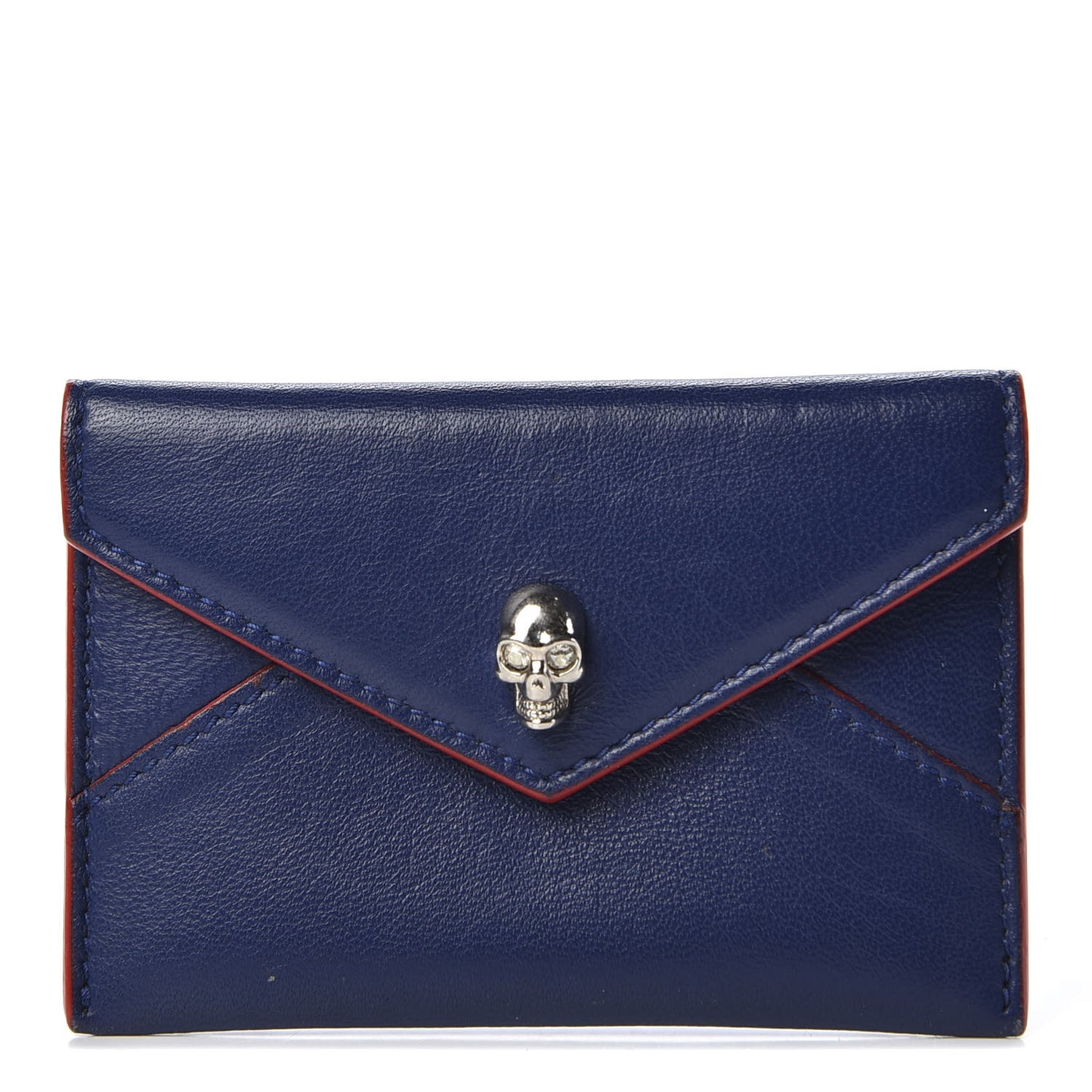 Calfskin Skull Envelope Card Holder Blue Red