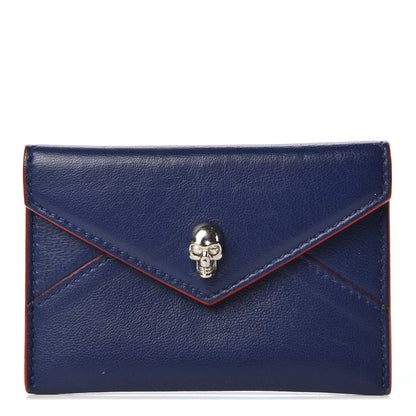 Alexander McQueen Calfskin Skull Envelope Card Holder Blue Red 1 of 7