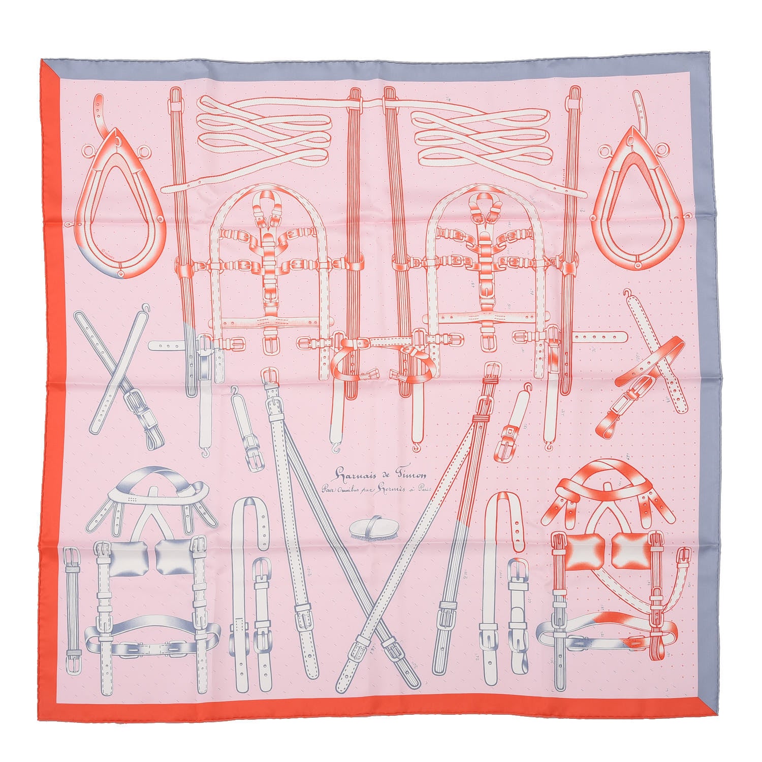 Hermes Silk Harnais De Timon Scarf 90 Rose Pale Gris Corail 1 of 5