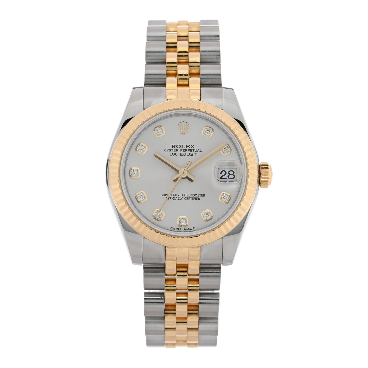 Stainless Steel 18K Yellow Gold Diamond 31mm Oyster Perpetual Datejust Watch Silver 178273