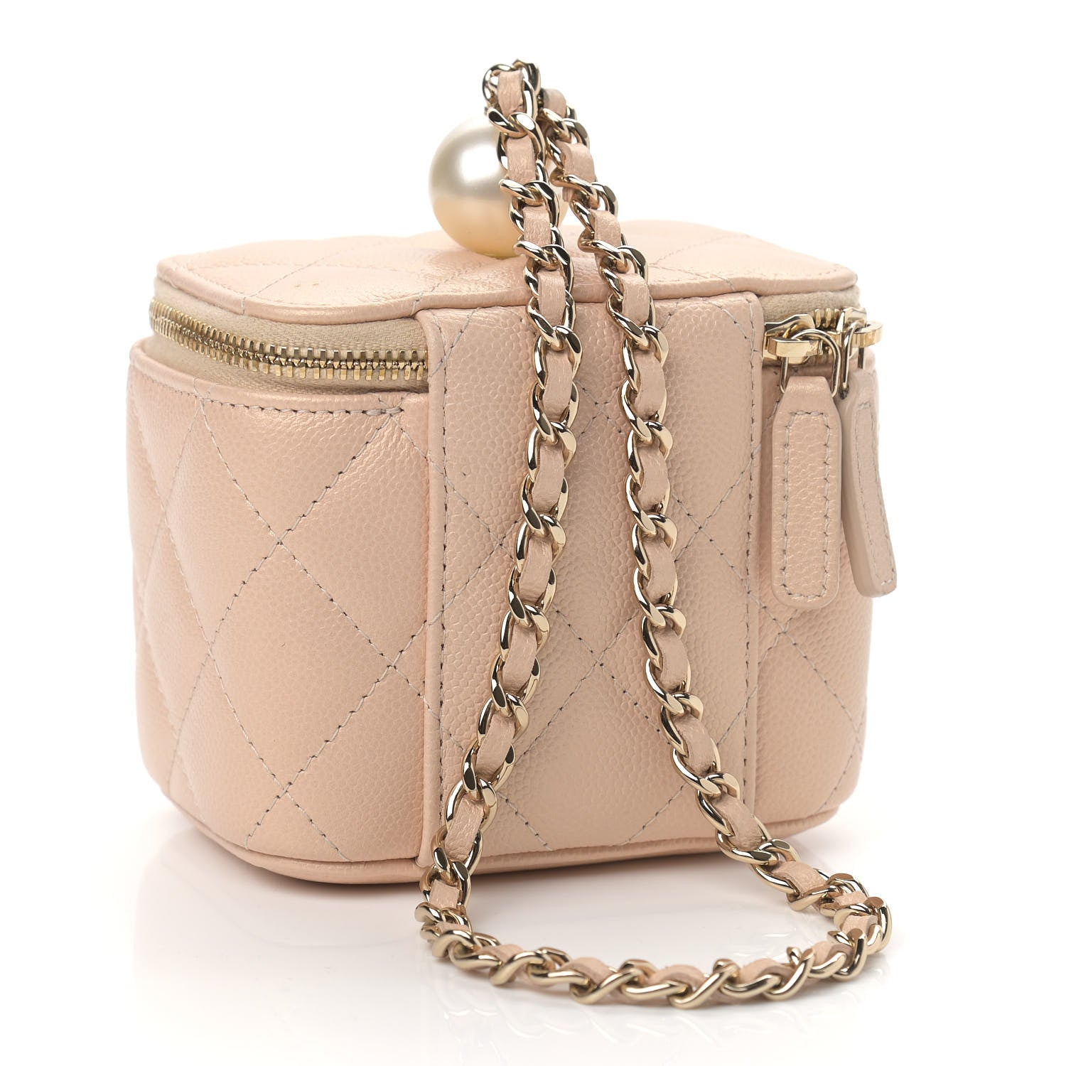 Chanel Iridescent Caviar Quilted Mini Pearl On Top Vanity Case With Chain Beige 3 of 9