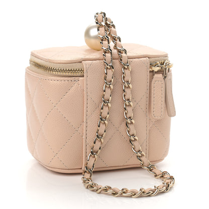 Chanel Iridescent Caviar Quilted Mini Pearl On Top Vanity Case With Chain Beige 3 of 9