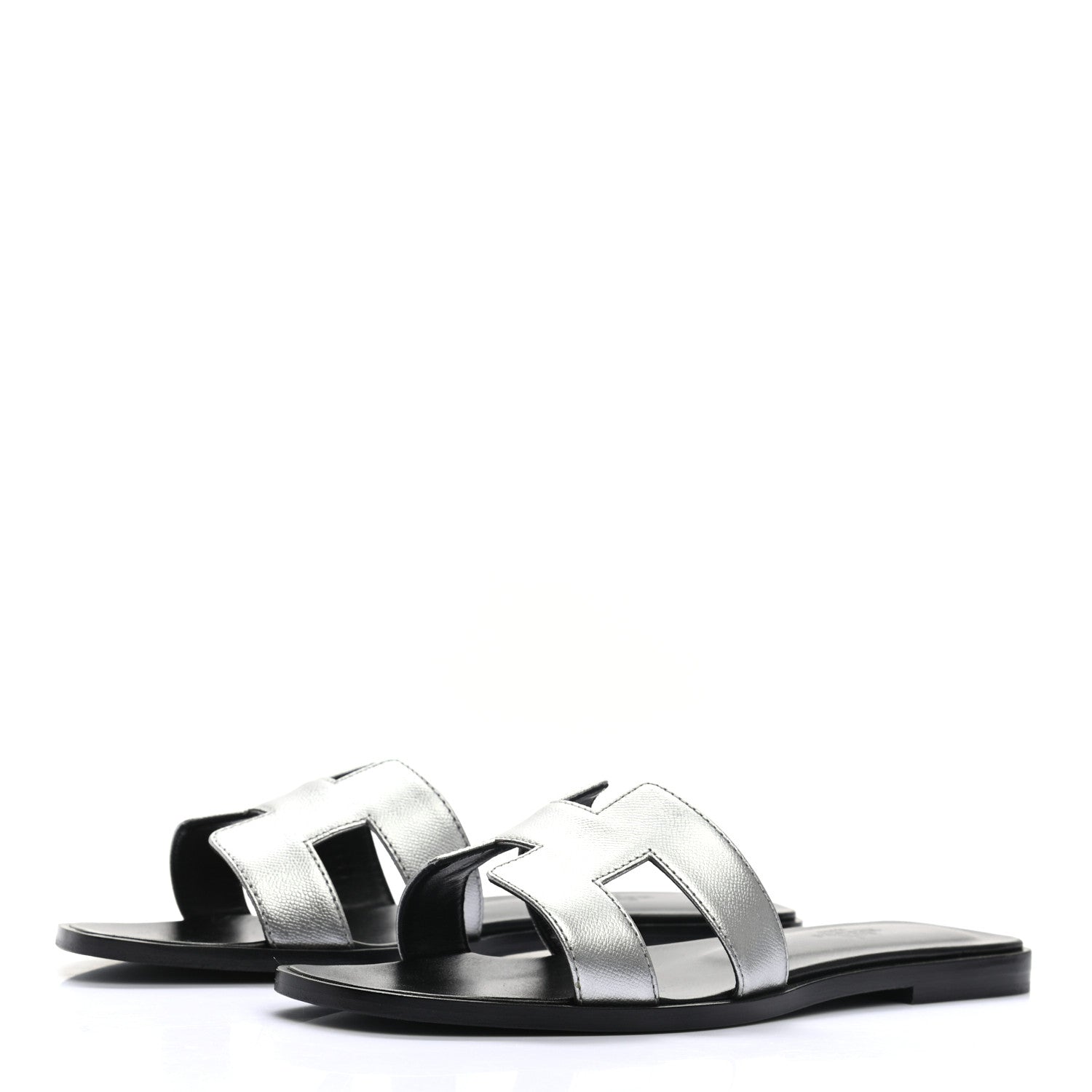 Hermes Metallic Epsom Oran Sandals 37.5 Gris Argente 3 of 12