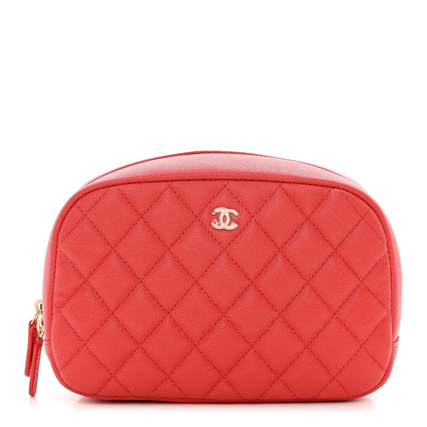 Caviar Quilted Medium Curvy Pouch Cosmetic Case Dark Pink
