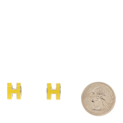 Hermes Palladium Lacquered Mini Pop H Earrings Jaune Sature 2 of 5