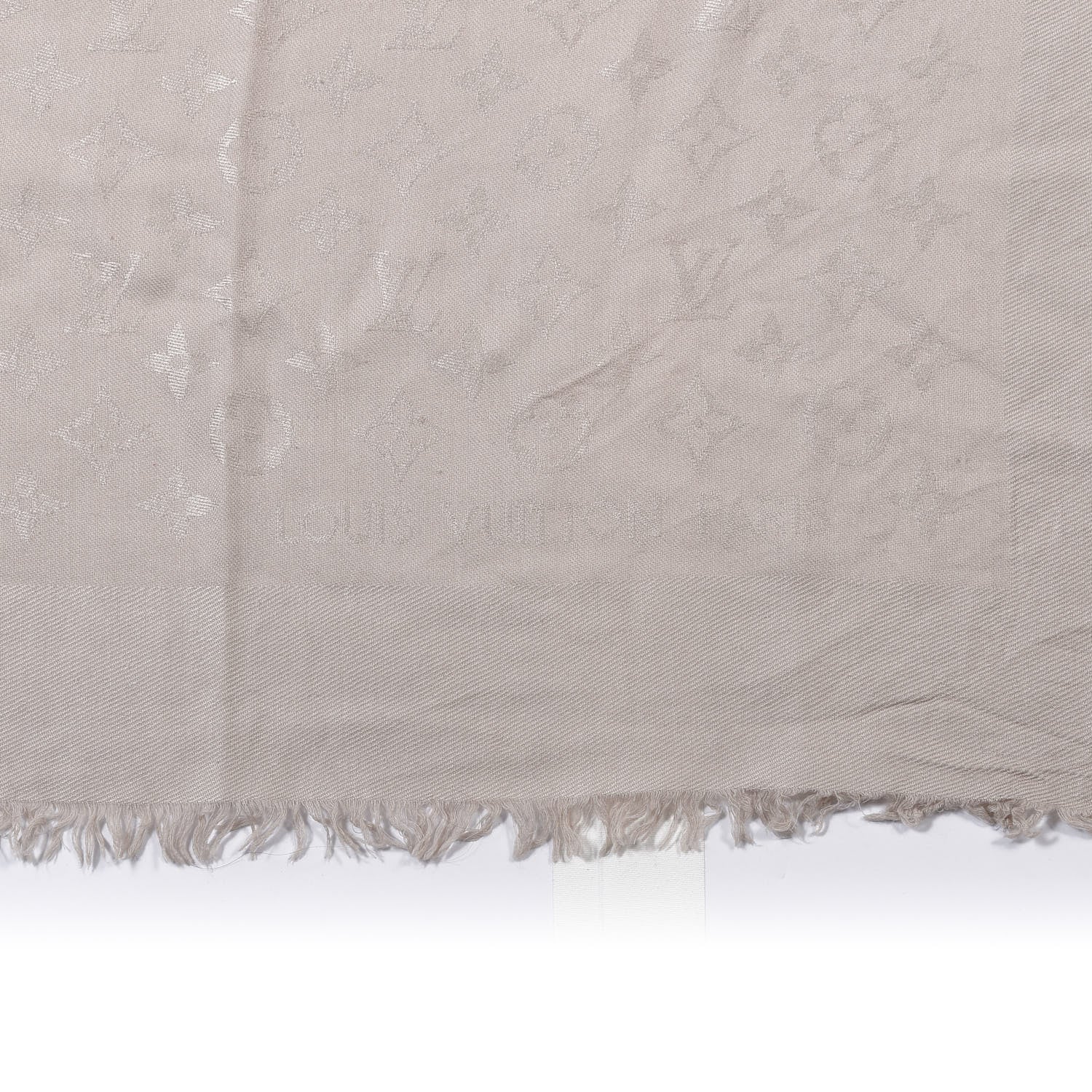 Louis Vuitton Silk Wool Monogram Shawl Greige 2 of 3