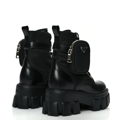 Prada Spazzolato Rois Nylon Metal Triangle Logo Monolith Pouch Pocket 55mm Boots 36 Black 4 of 8