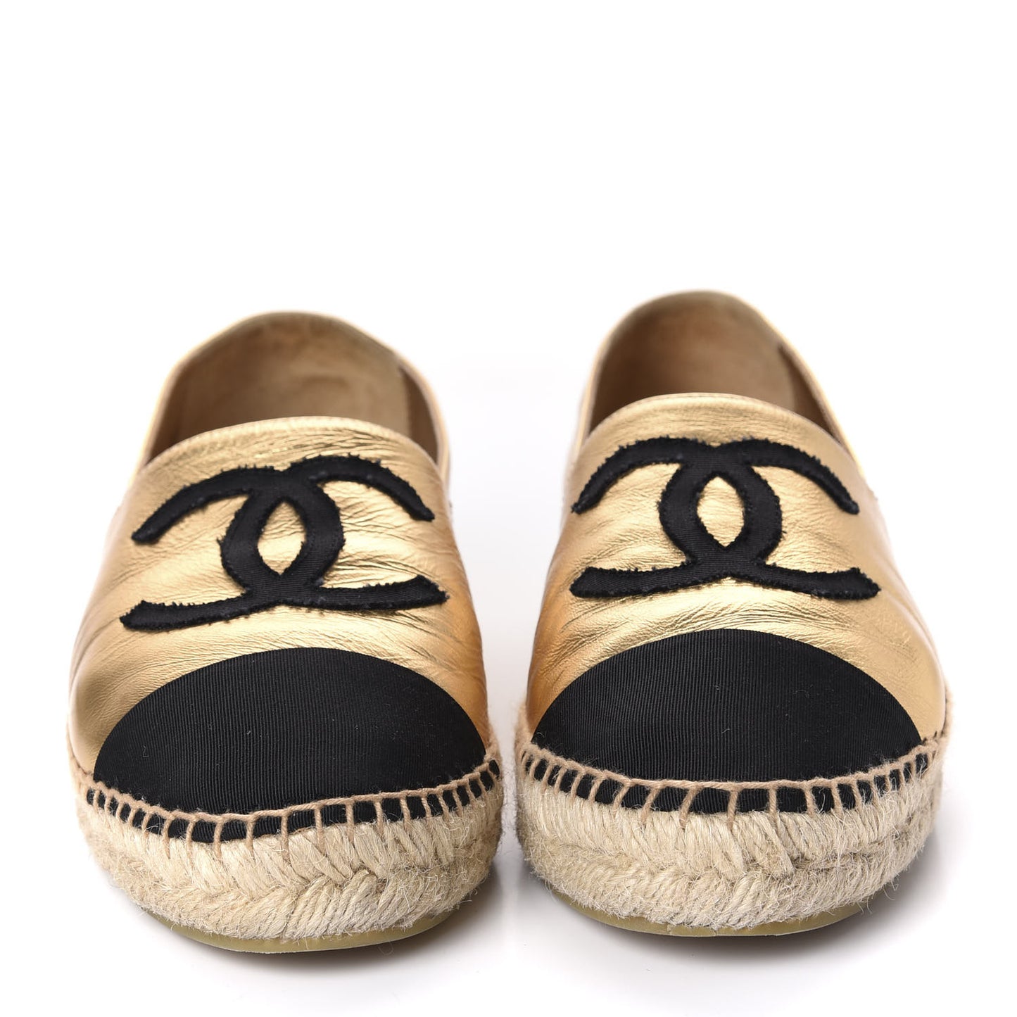 Laminated Lambskin Grosgrain CC Espadrilles 39 Gold Black
