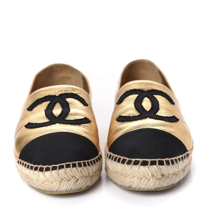 Chanel Laminated Lambskin Grosgrain CC Espadrilles 39 Gold Black 2 of 11