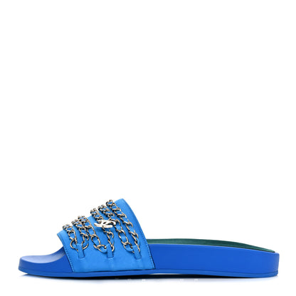 Chanel Satin Chain Flat Sandals 40 Bright Blue 1 of 9