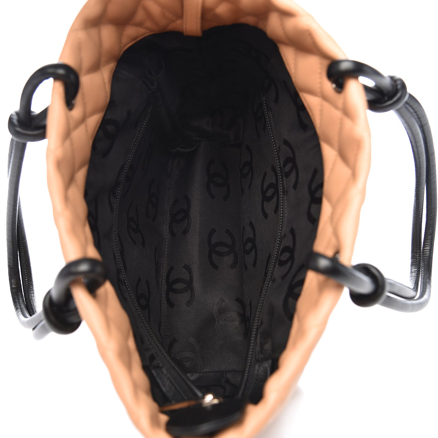 Calfskin Quilted Medium Cambon Tote Beige Black