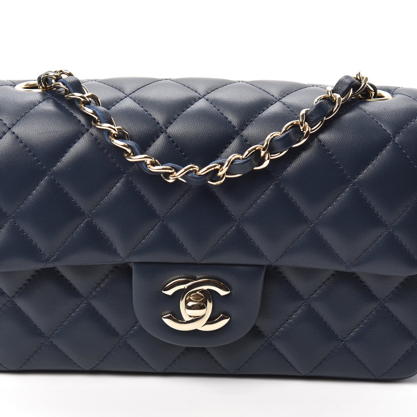 Lambskin Quilted Mini Rectangular Flap Dark Blue