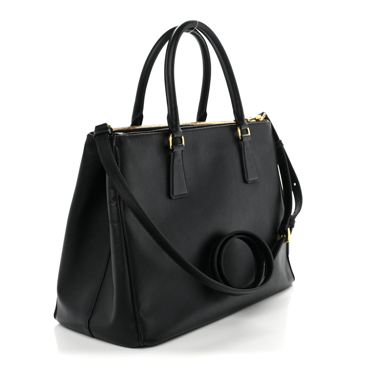 Saffiano Lux Medium Galleria Double Zip Tote Black