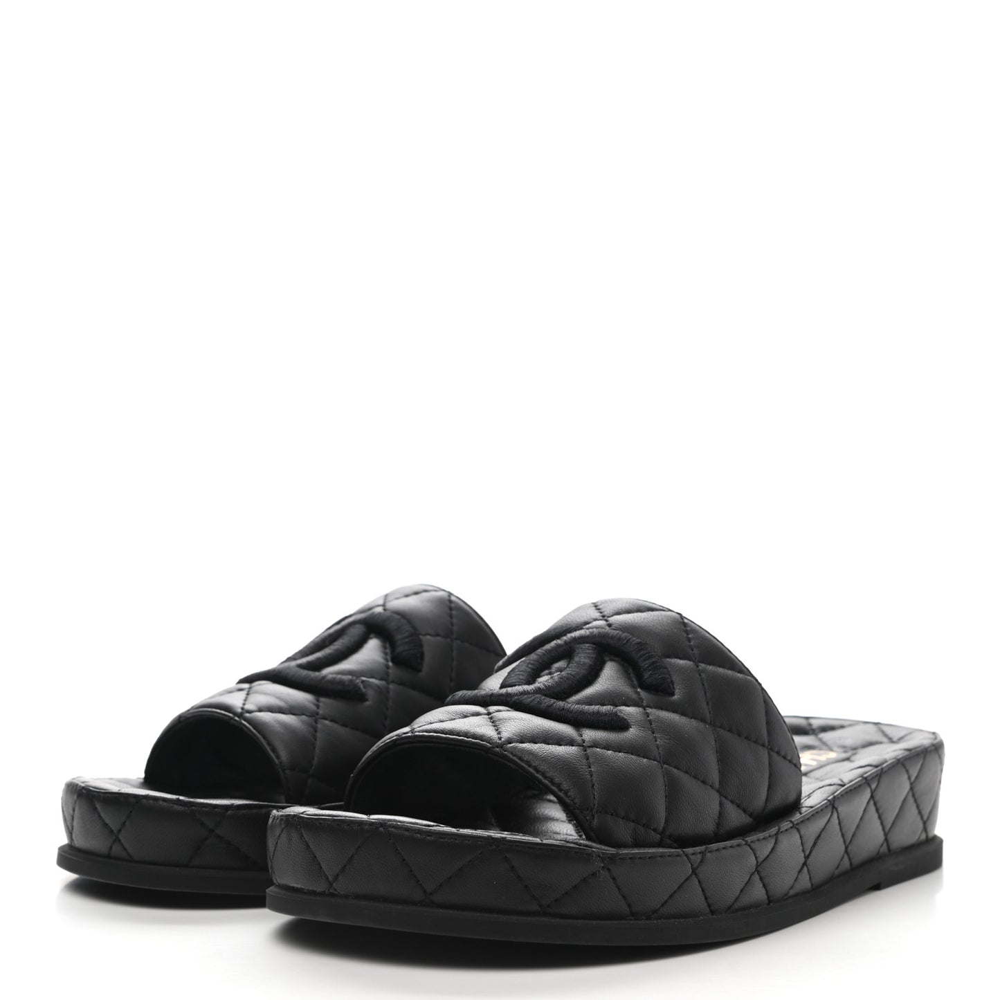 Lambskin Quilted CC Mules Sandals 37 Black