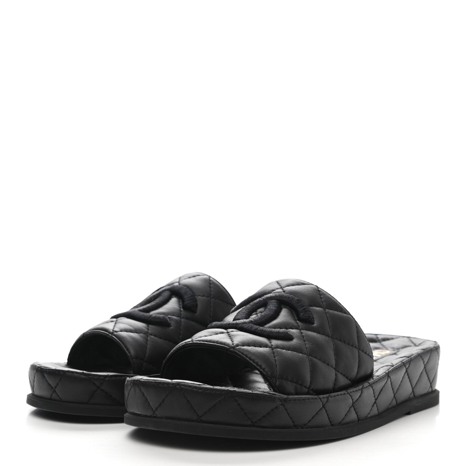 Chanel Lambskin Quilted CC Mules Sandals 37 Black 3 of 9