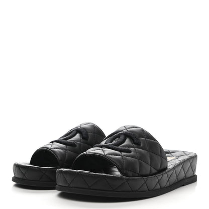 Chanel Lambskin Quilted CC Mules Sandals 37 Black 3 of 9