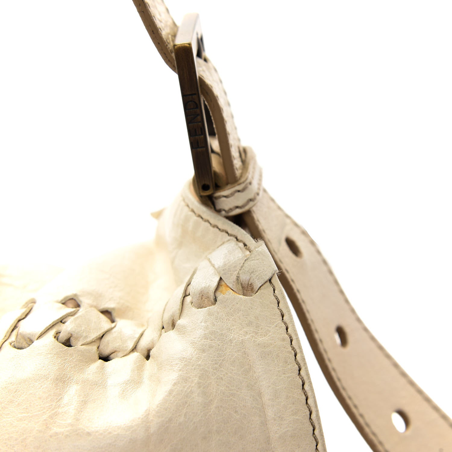 Fendi Goatskin Whipstitch Large Convertible Baguette White 10 of 11