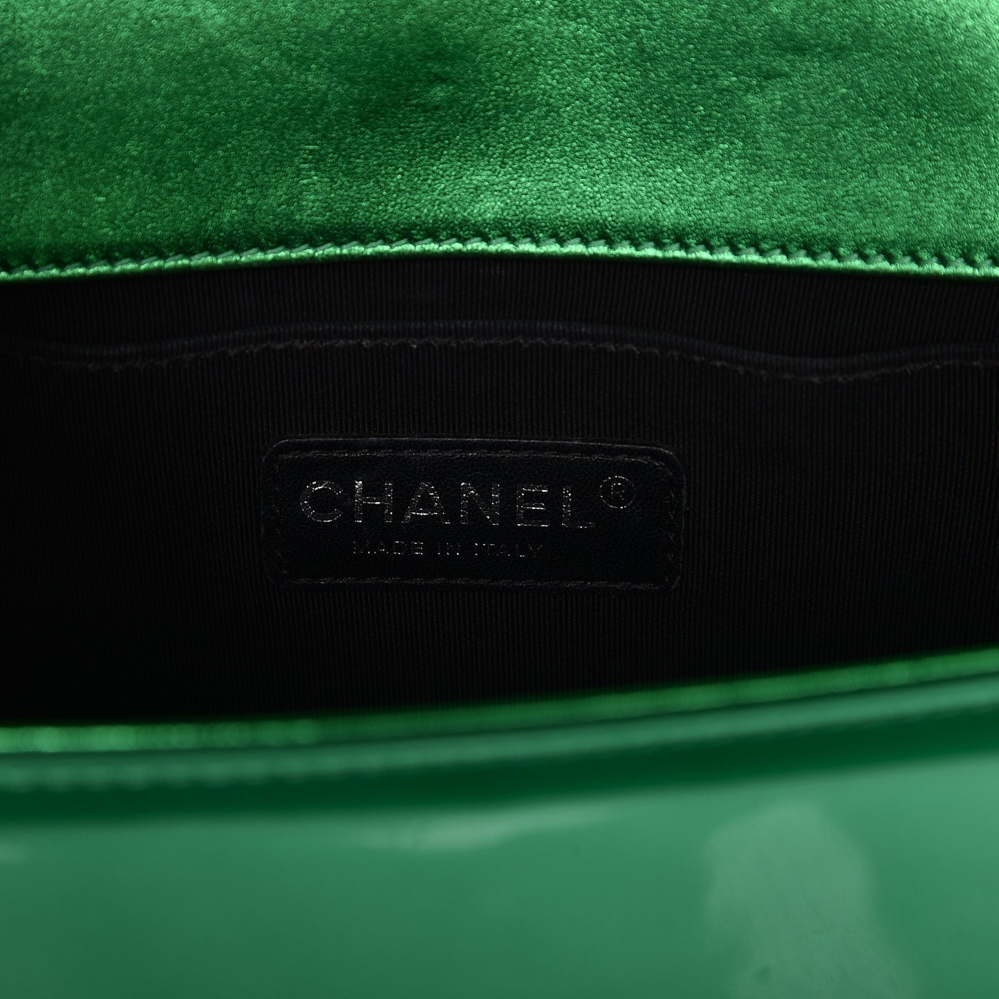 Patent Calfskin Quilted Medium Boy Flap Green