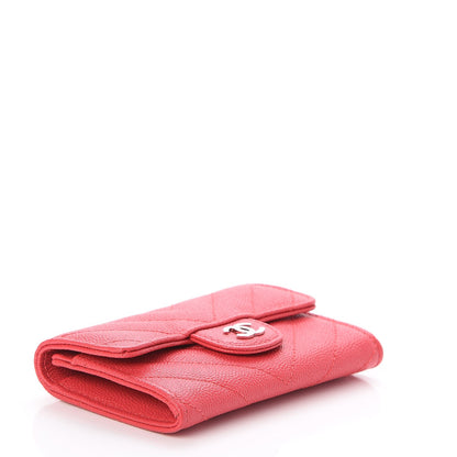 Chanel Caviar Chevron Quilted Card Holder Wallet Dark Pink 4 of 9