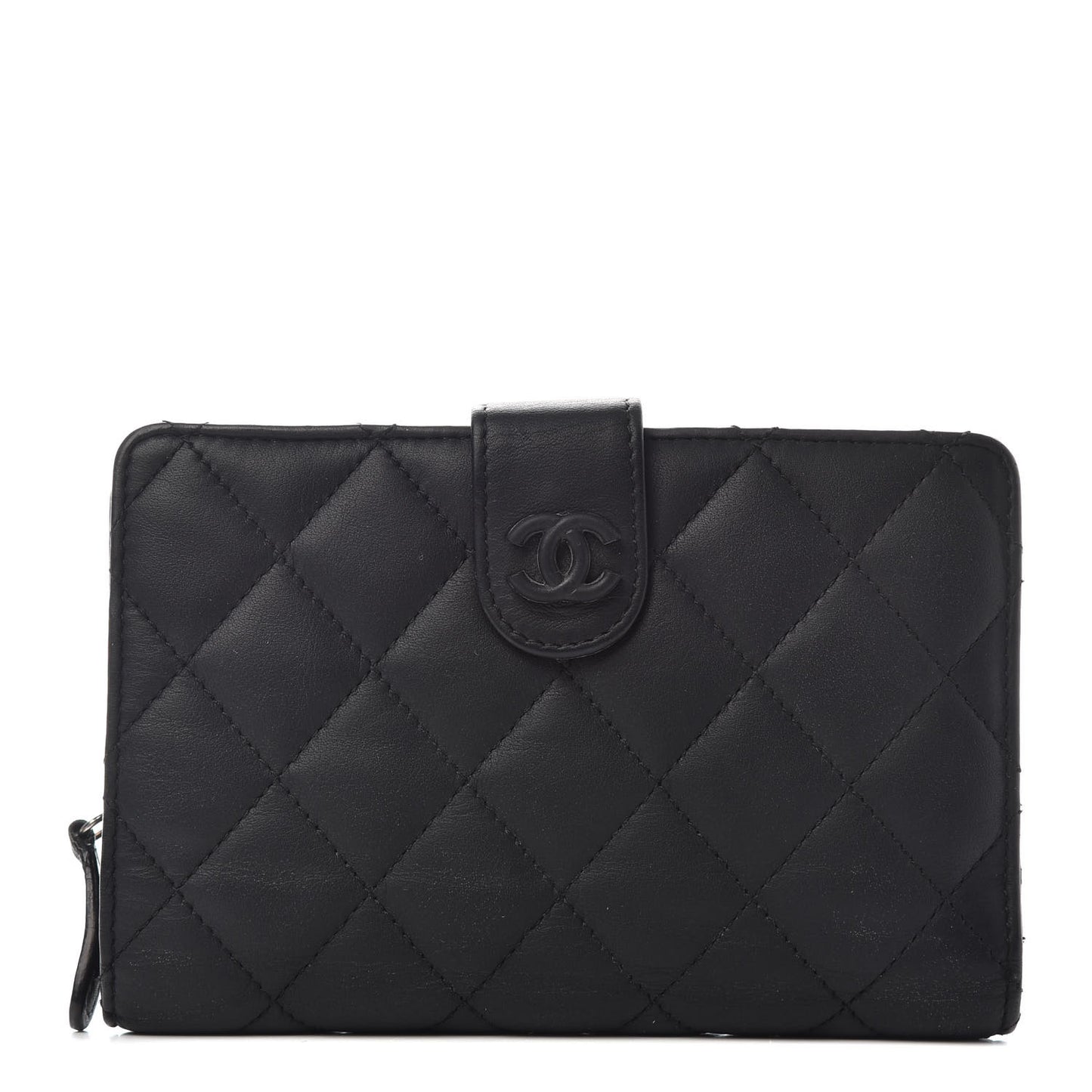 Lambskin Quilted Zipped Pocket Wallet Black