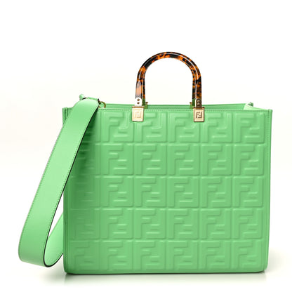 Fendi Vitello Plexiglass FF Embossed Medium Fendi Sunshine Shopper Tote Edamame 1 of 9