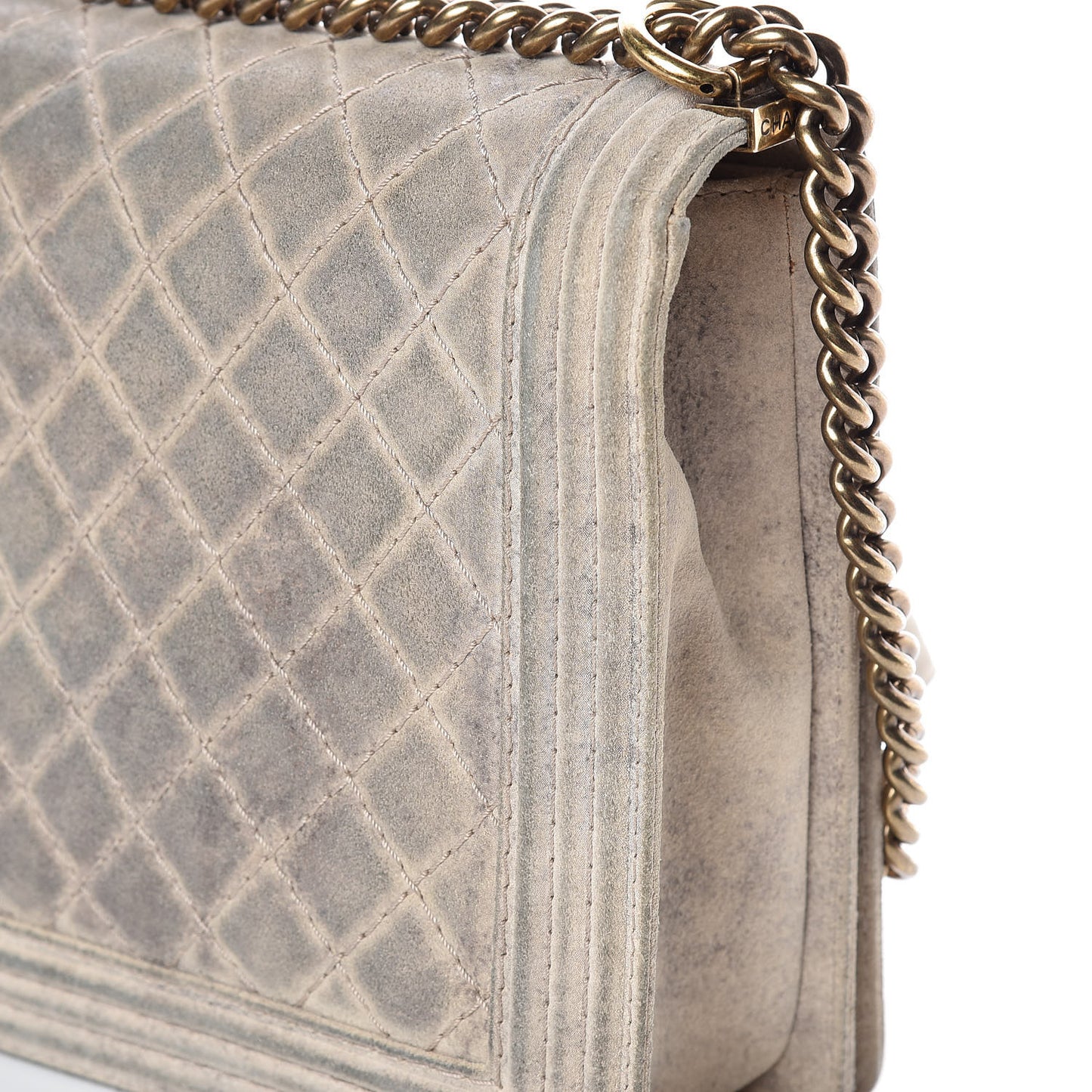 Iridescent Calfskin Quilted Large Boy Flap Beige