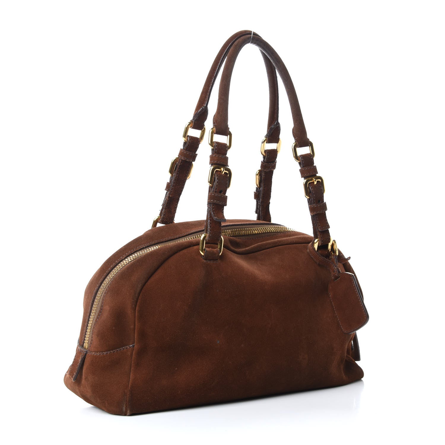 Prada Suede Scamosciato Logo Bowler Sigaro 3 of 10