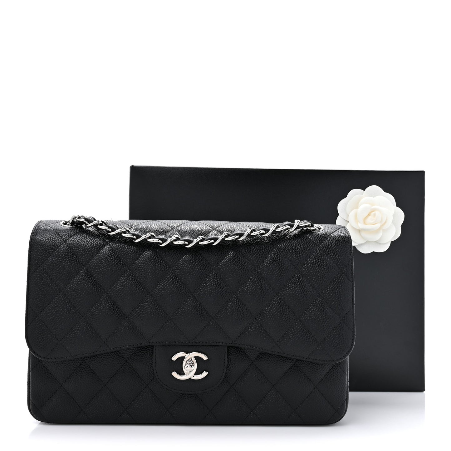 Caviar Quilted Jumbo Double Flap Black