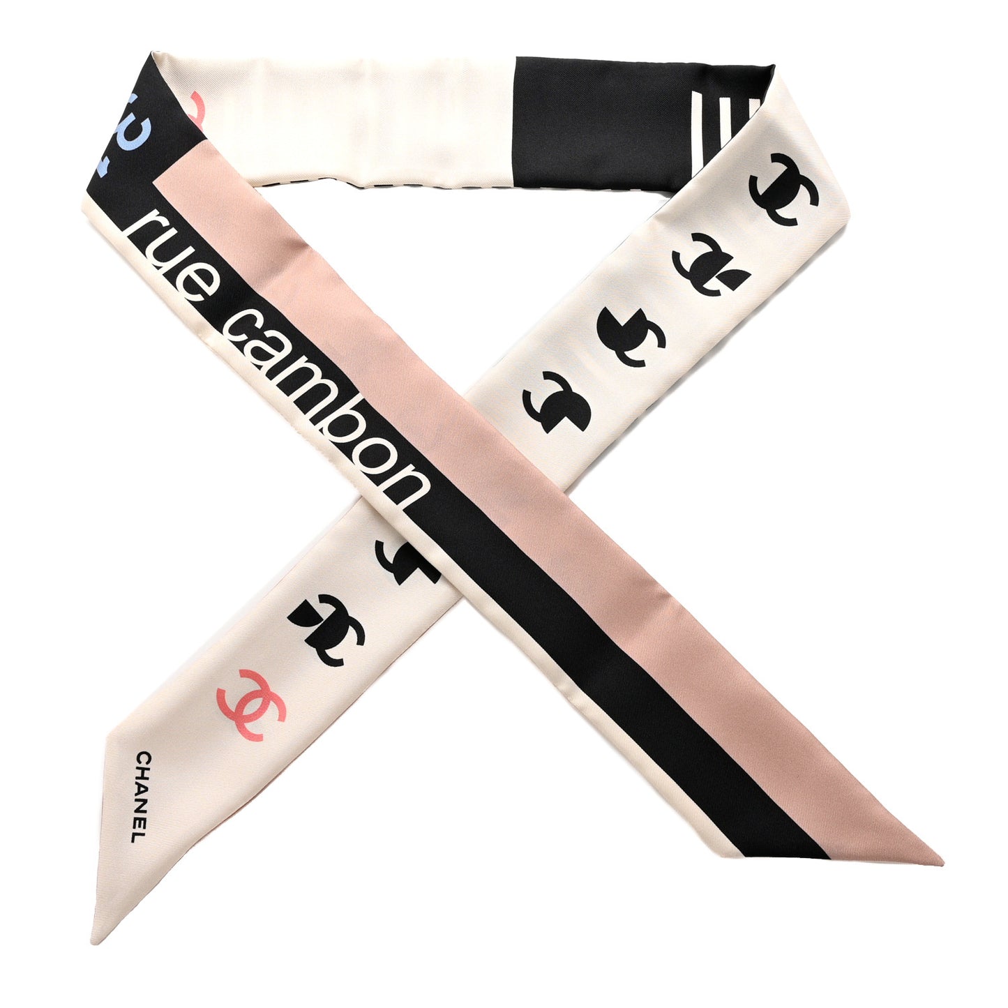 Silk 31 Rue Cambon CC Slim Bandeau Scarf Ecru Pink Black
