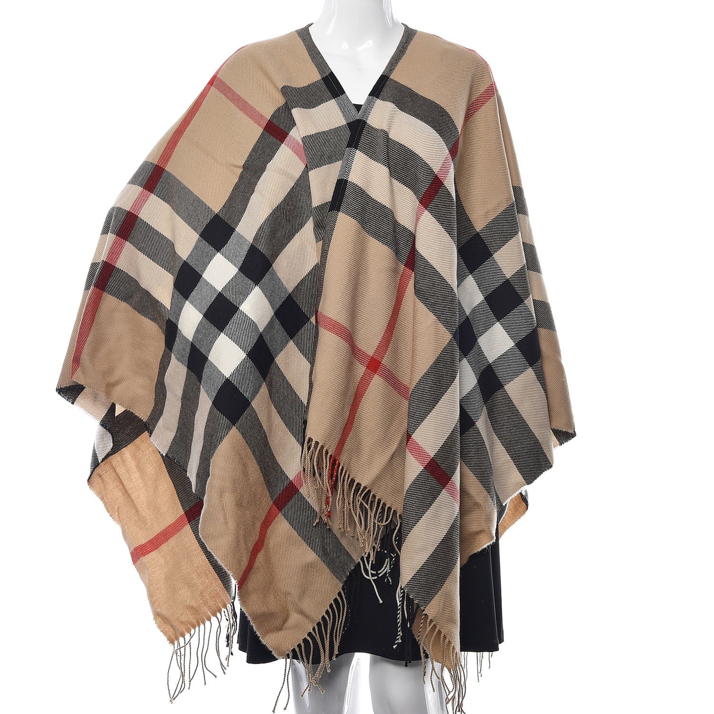 Merino Wool House Check Collette Cape Scarf Camel