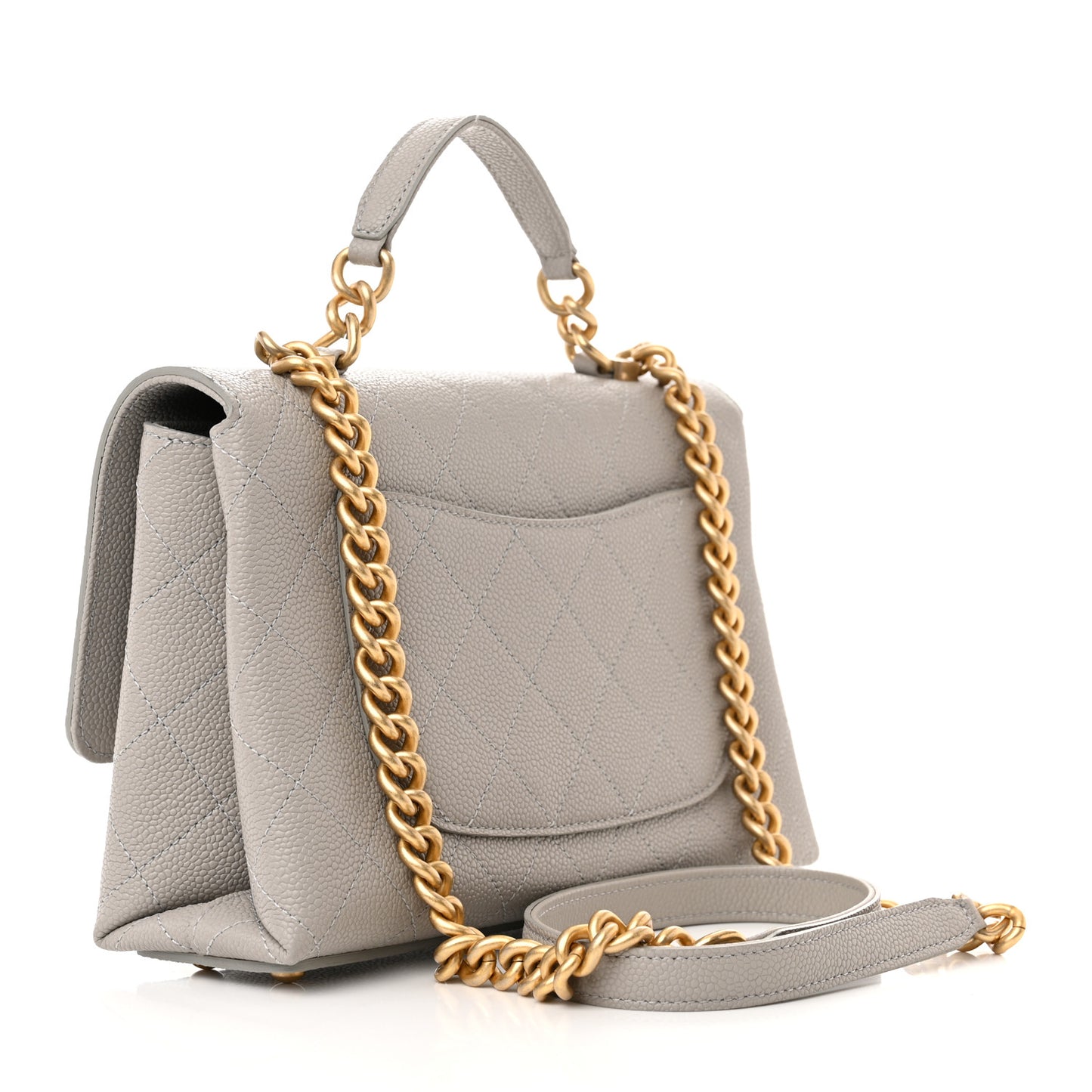 Grained Calfskin Small Stitched Flap Grey