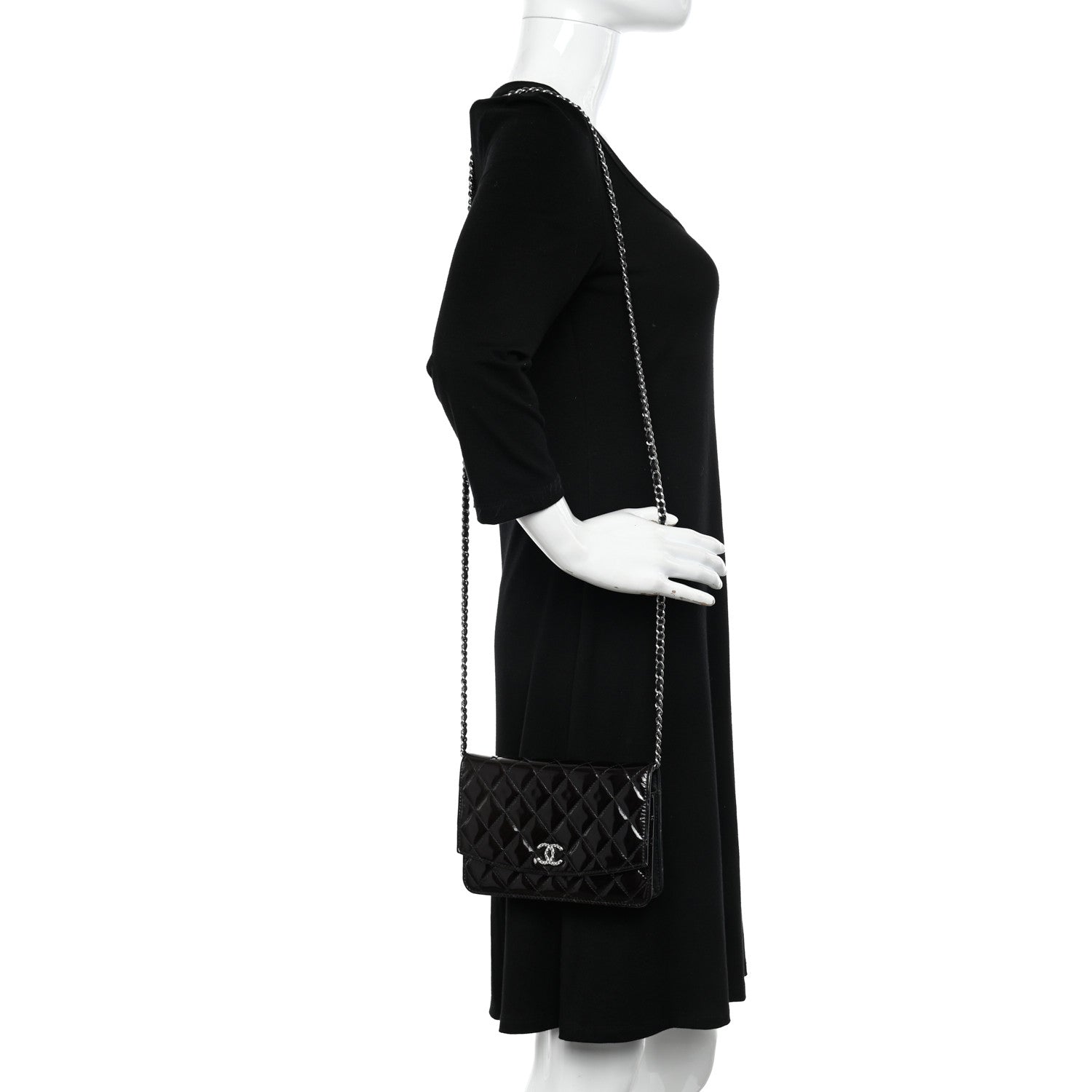 Chanel Patent Quilted Brilliant Wallet On Chain WOC Black 2 of 12