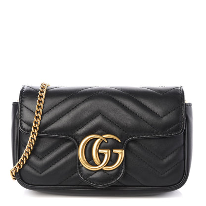 Gucci Calfskin Matelasse Super Mini GG Marmont Shoulder Bag Black 1 of 9