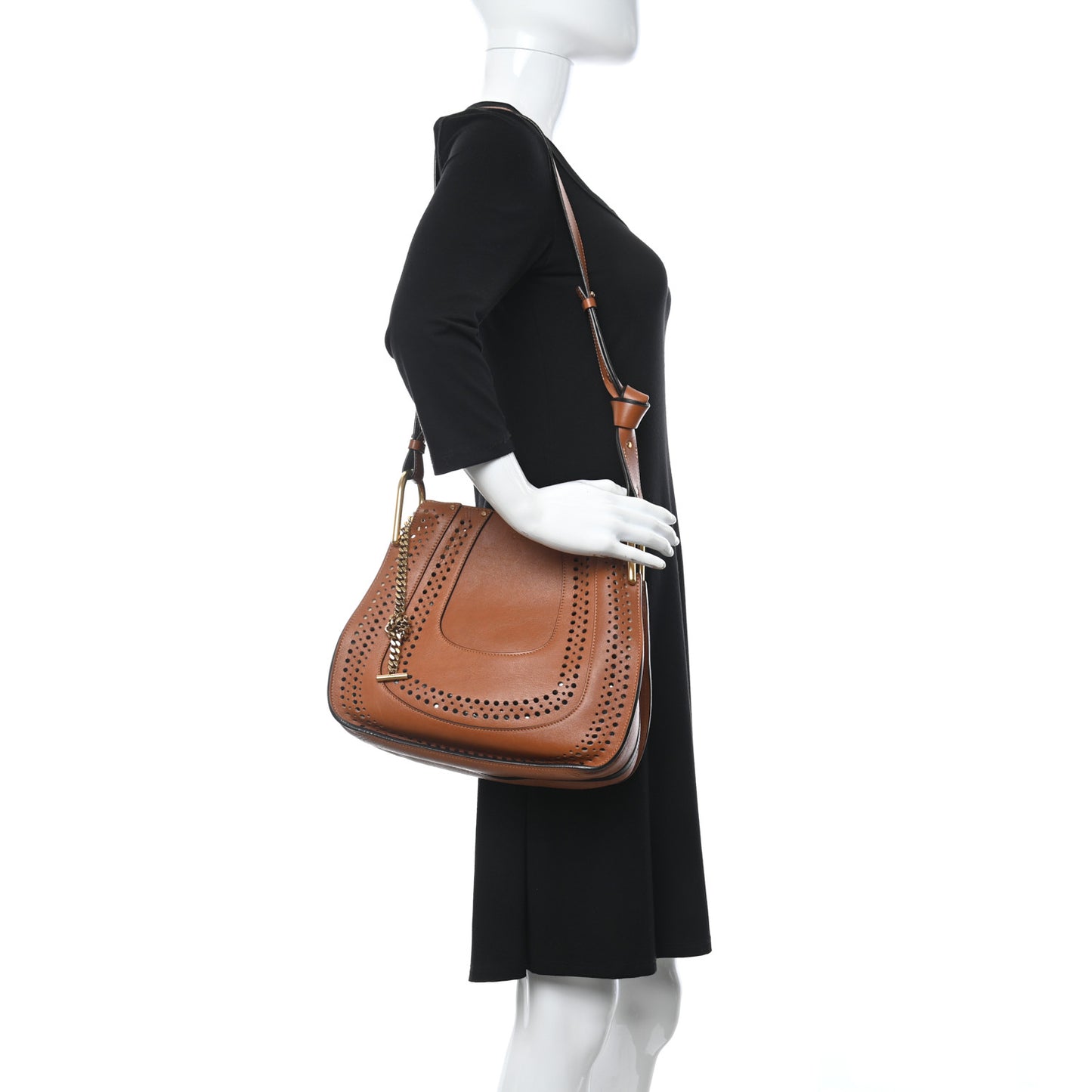 Calfskin Perforated Small Hayley Hobo Caramel