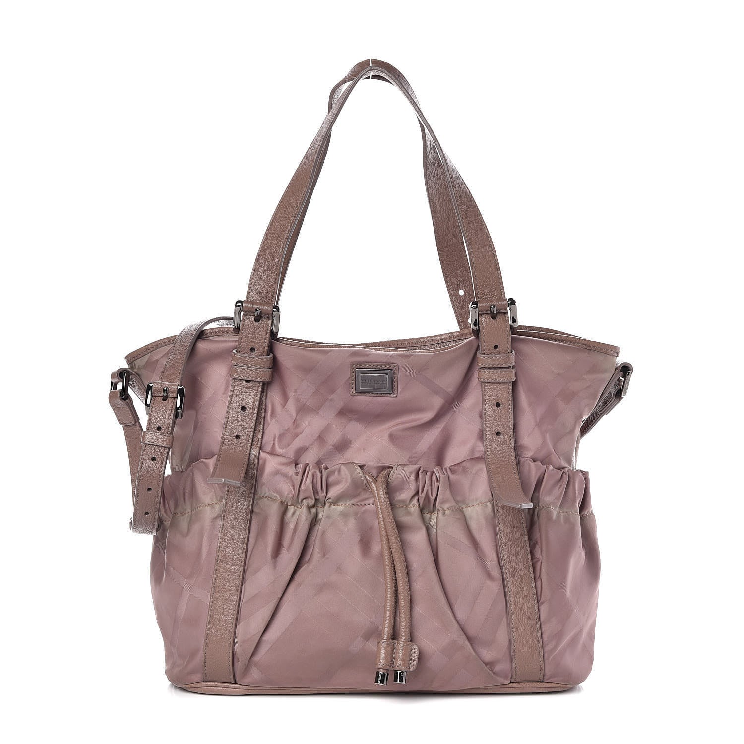 Burberry Nylon Tonal Check Drawstring Tote Light Pink 1 of 12