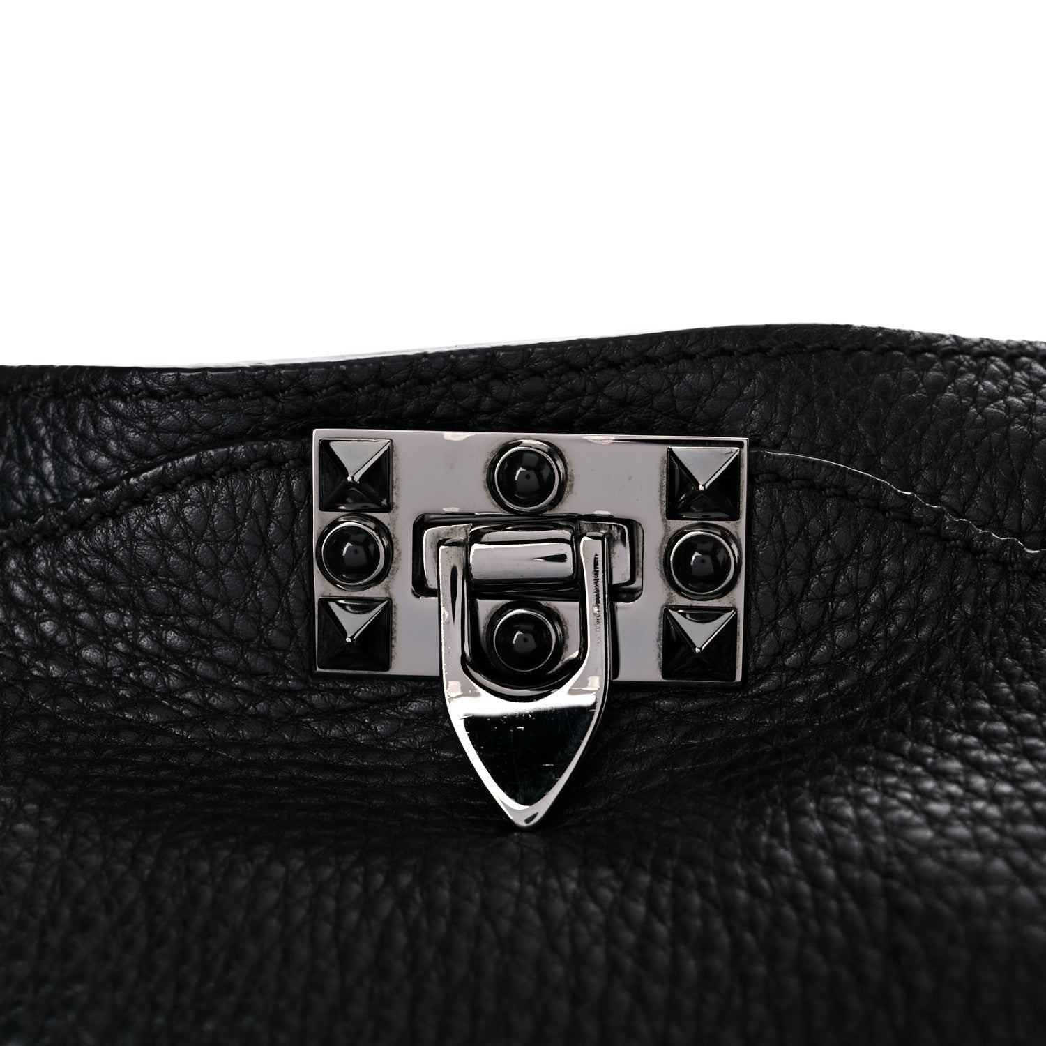 Valentino Garavani Grained Calfskin Onyx Medium Rockstud Rolling Tote Black 13 of 14