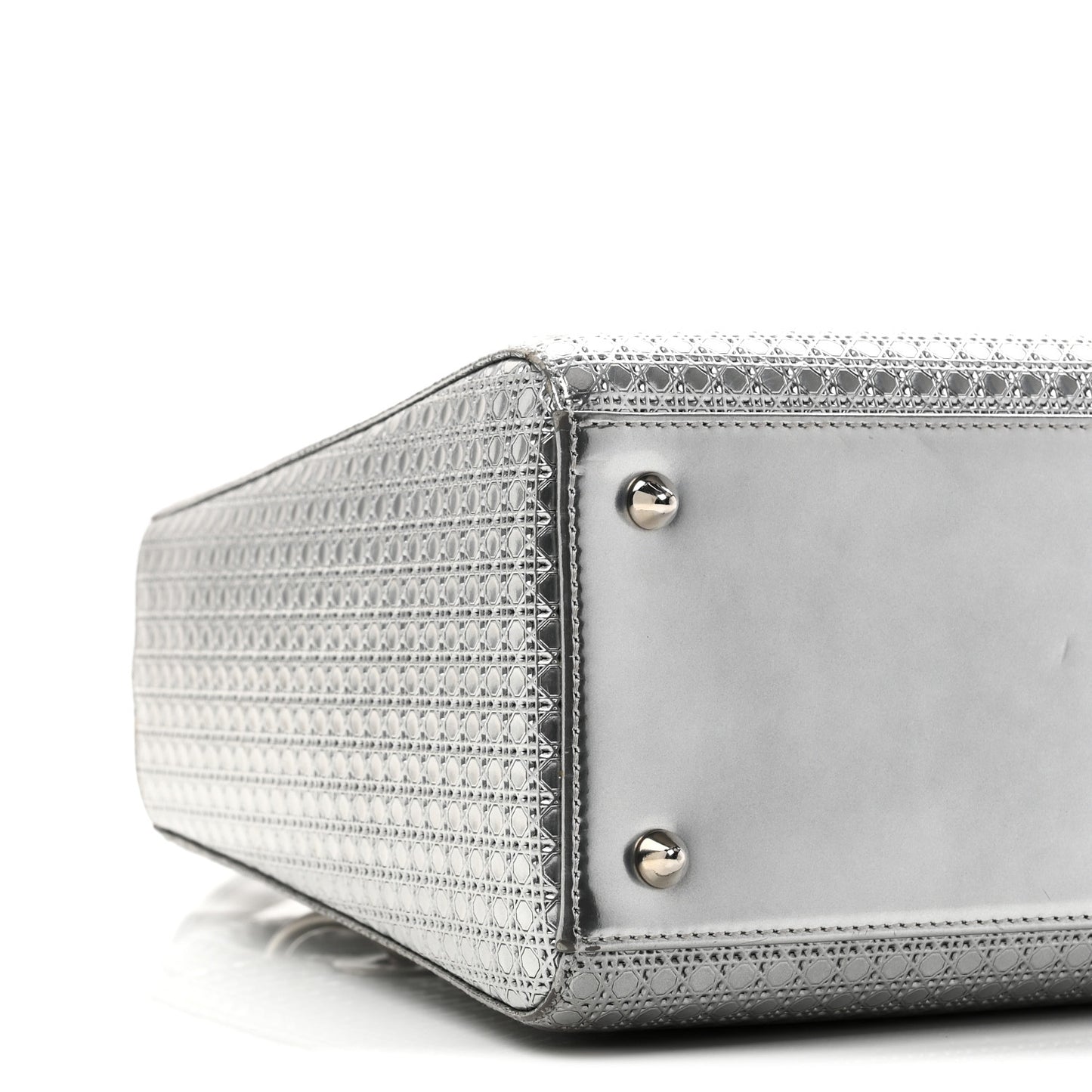 Metallic Patent Micro-Cannage Medium Lady Dior Silver