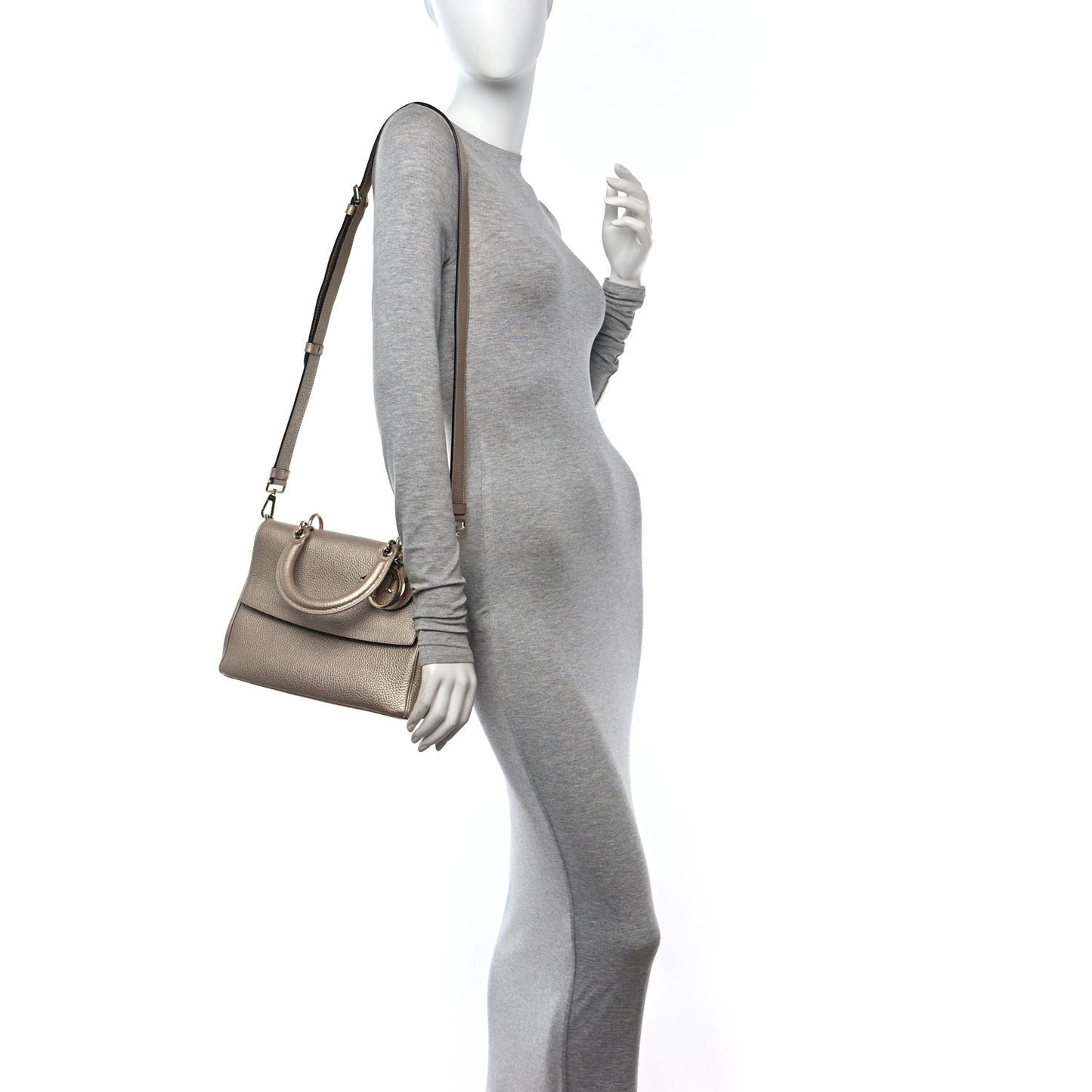 Metallic Bullcalf Small Be Dior Flap Pale Gold