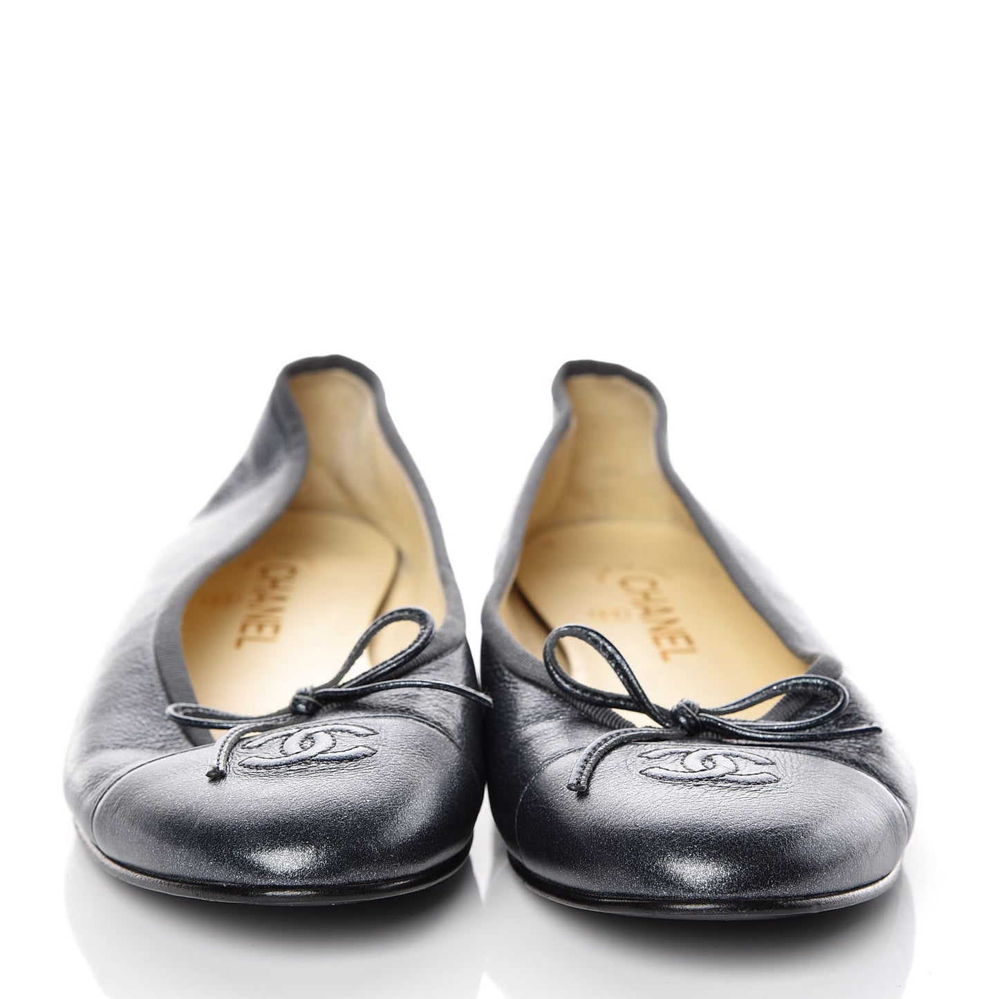Metallic Calfskin Cap Toe CC Ballerina Flats 40 Dark Silver