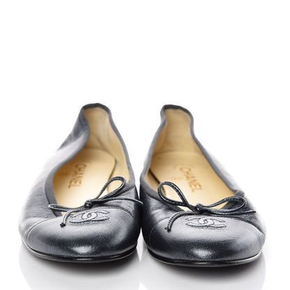 Chanel Metallic Calfskin Cap Toe CC Ballerina Flats 40 Dark Silver 2 of 15