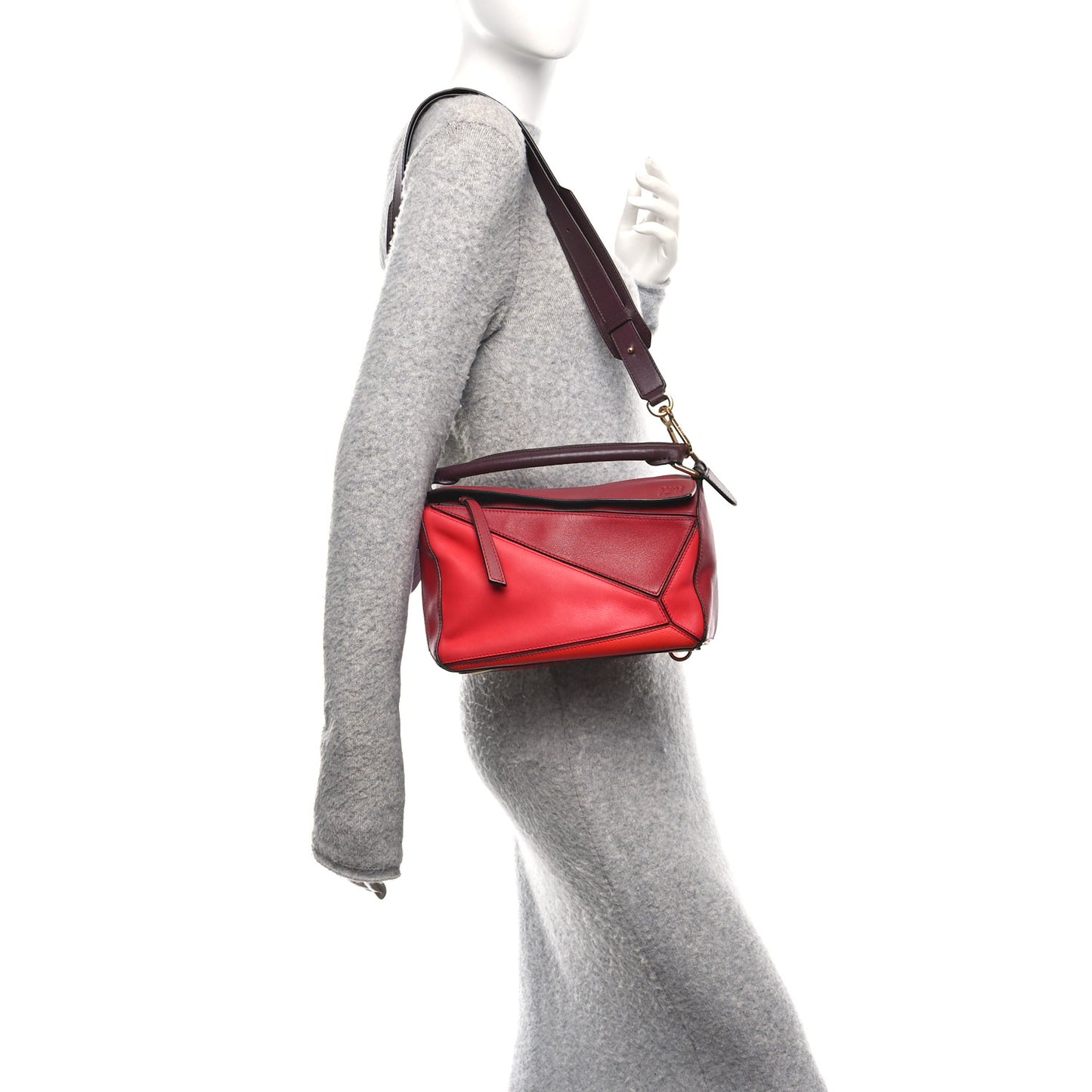 Calfskin Colorblock Small Puzzle Bag Red